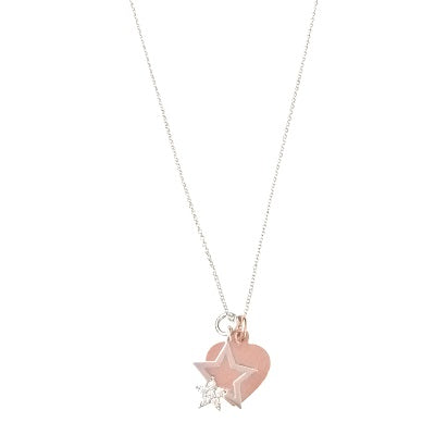 Curatelier Personalised Crystal Silver Star Pendant Rose Gold Heart Charm (Silver Necklace) 1