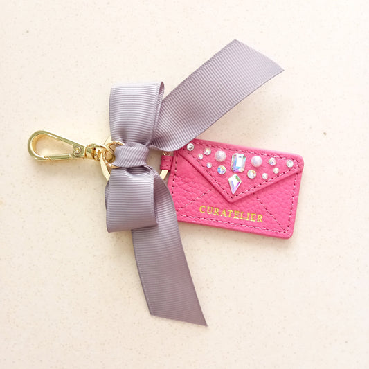 Curatelier Sara Pink Leather Envelope Keychain Bag Charm (Cherished)
