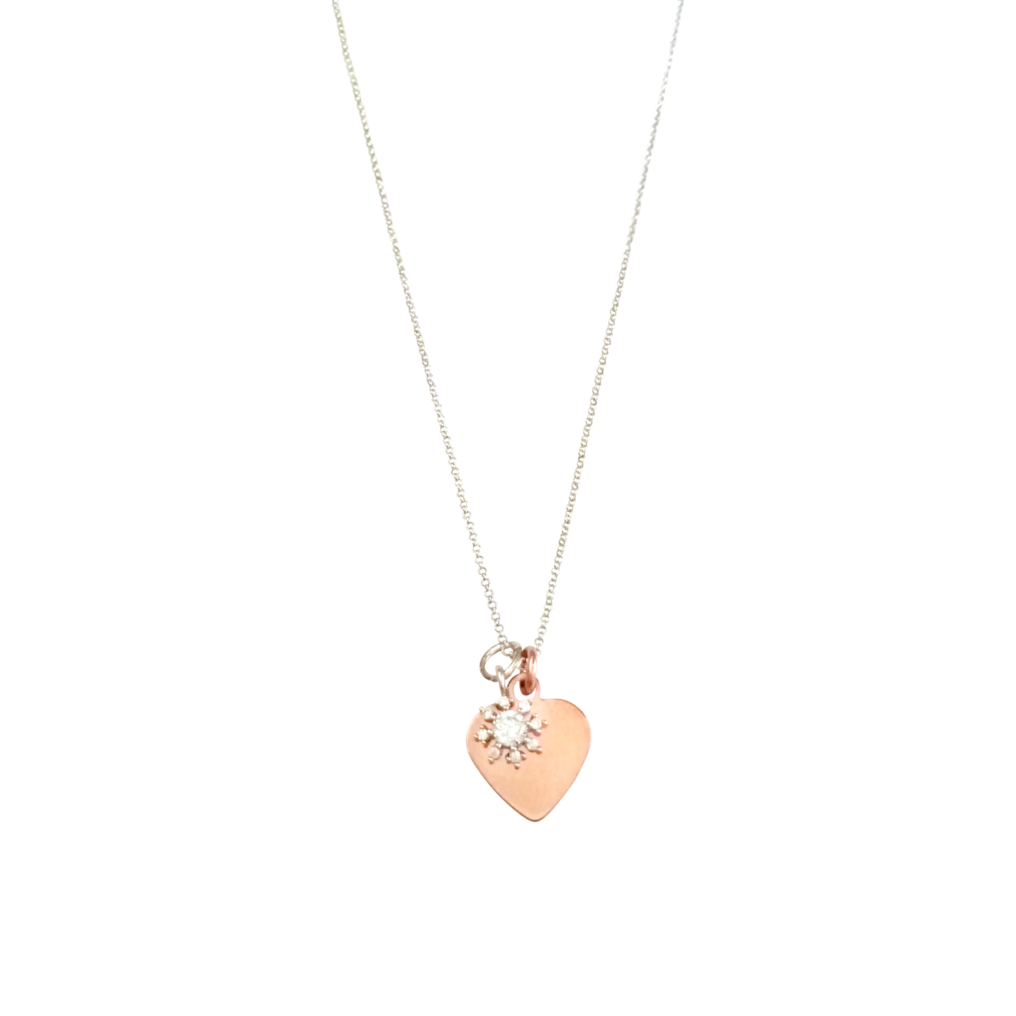 Curatelier Personalised Crystal Silver Snowflake Pendant Rose Gold Heart Charm (Silver Necklace) 1