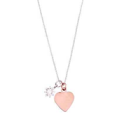 Curatelier Personalised Crystal Silver Snowflake Pendant Rose Gold Heart Charm (Silver Necklace) 2